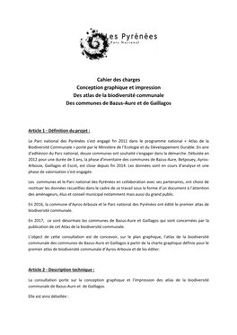 Cahier Des Charges Conception Graphique Et Impression Des Atlas De La Biodiversité Communale Des Communes De Bazus-Aure Et De Gaillagos