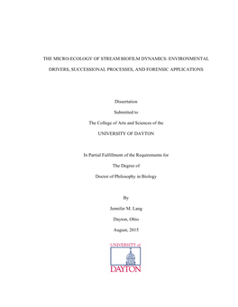 The Micro-Ecology of Stream Biofilm Dynamics: Environmental