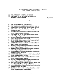 In the Court of Appeal of Belize Ad 2011 Civil Appeal No 27 of 2010