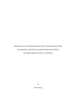 Mineralogy and Petrogenesis of the California Blue Mine