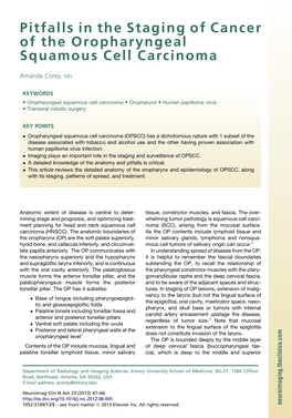 Pitfalls in the Staging of Cancer of the Oropharyngeal Squamous Cell Carcinoma