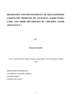 Separation and Phytotoxicity of Solanapyrone Compounds Produced by Ascochyta Rabiei (Pass.) Labr