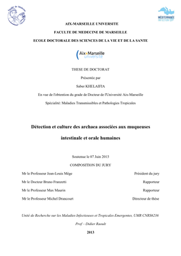 Détection Et Culture Des Archaea Associées Aux Muqueuses