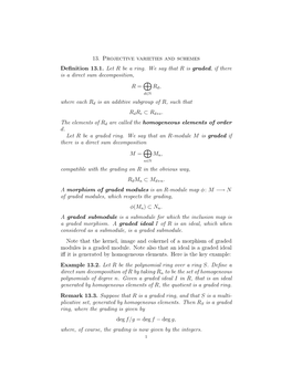 13. Projective Varieties and Schemes Definition 13.1. Let R Be a Ring. We