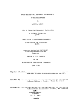 Oct 9 1979 Libraries Toward the Regional Dispersal of Industries