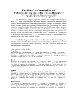 Checklist of the Cerambycidae and Disteniidae (Coleoptera) of the Western Hemisphere M
