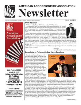 March-April 2015 from the Editor Welcome to the March 2015 Edition of the AAA Newsletter