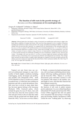 The Function of Stilt Roots in the Growth Strategy of Socratea Exorrhiza (Arecaceae) at Two Neotropical Sites