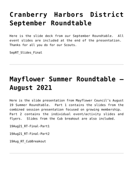 Mayflower Summer Roundtable &#8211