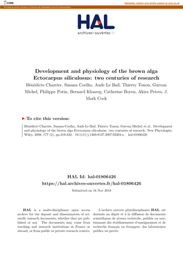 Development and Physiology of the Brown Alga Ectocarpus Siliculosus