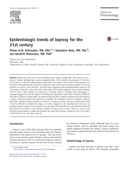2016 – Epidemiological Trends of Leprosy in 21St Century, P