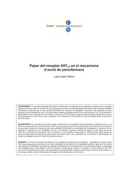 Paper Del Receptor 5HT1A En El Mecanisme D'acció De Psicofàrmacs