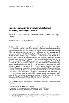 Genetic Variability in a Temperate Intertidal Phoronid, <Emphasis