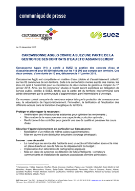 Carcassonne Agglo Confie a Suez Une Partie De La Gestion De Ses Contrats D’Eau Et D’Assainissement