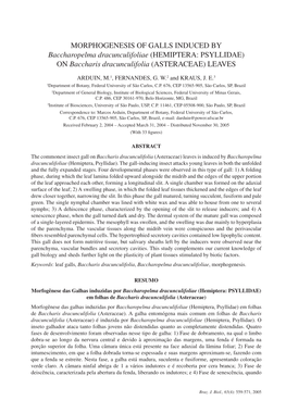 Morphogenesis of Galls Induced by Baccharopelma Dracunculifoliae (Hemiptera: PSYLLIDAE) on Baccharis Dracunculifolia (Asteraceae) Leaves