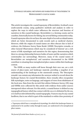 This Article Investigates the Coastal Toponymy of Berwickshire, Scotland's Most South-Easterly County, Using Qualitative Metho