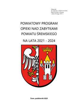 Powiatowy Program Opieki Nad Zabytkami Powiatu Śremskiego Na Lata 2021 - 2024