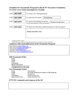 Template for Taxonomic Proposal to the ICTV Executive Committee to Create a New Genus Unassigned to a Family