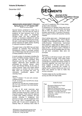 Segments Is the Authorised Journal of the 1 SCIENTIFIC EXPEDITION GROUP INC