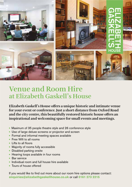 Room Hire at Elizabeth Gaskells House