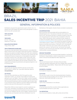 Brazil Sales Incentive Trip 2021: Bahia General Information & Policies