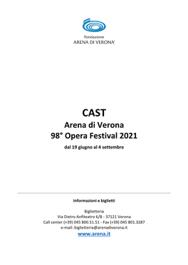 Arena Di Verona 98° Opera Festival 2021 Dal 19 Giugno Al 4 Settembre