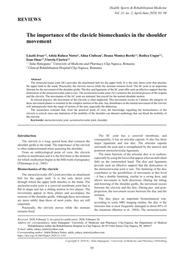 The Importance of the Clavicle Biomechanics in the Shoulder Movement