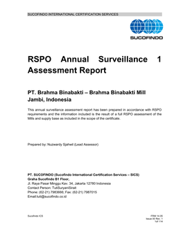 RSPO Annual Surveillance 1 Assessment Report PT. Brahma