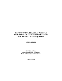 Review of Coliphages As Possible Indicators of Fecal Contamination for Ambient Water Quality