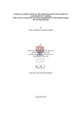 A Critical Reflection on the Formalisation of Communal Land Rights in Namibia: Why Local Contexts Matter for Bridging the Dichotomies of Tenure Rights