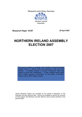 Northern Ireland Assembly Election 2007