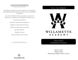 Class of 2021 Graduation Ceremony Program