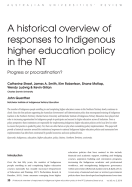 A Historical Overview of Responses to Indigenous Higher Education Policy in the NT Progress Or Procrastination?