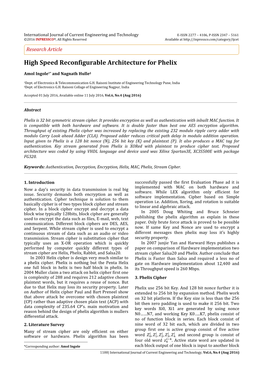 High Speed Reconfigurable Architecture for Phelix