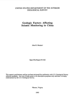 Geologic Factors Affecting Seismic Monitoring in China