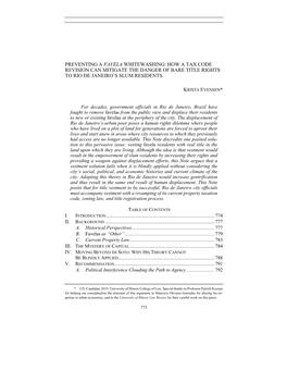 Preventing a Favela Whitewashing: How a Tax Code Revision Can Mitigate the Danger of Bare Title Rights to Rio De Janeiro’S Slum Residents