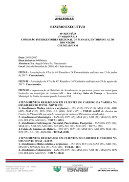 46ª Reunião 37ª Ordinária Comissão Intergestores Regional De Manaus, Entorno E Alto Rio Negro Cir/Mearn/Am