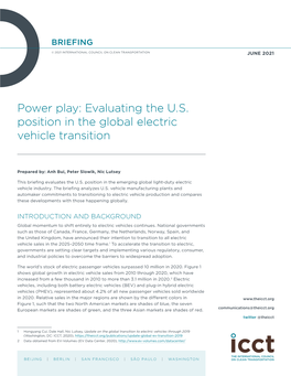 Evaluating the US Position in the Global Electric Vehicle Transition