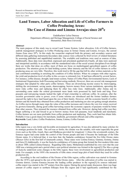 Land Tenure, Labor Allocation and Life of Coffee Farmers in Coffee Producing Areas: the Case of Jimma and Limmu Awrajas Since 20 Th C