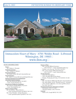 Immaculate Eart of Mary 4 01 Weldin Road Liftwood Wilmington, DE 19 03