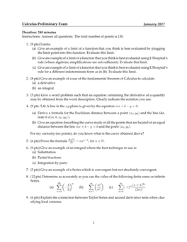 Calculus Preliminary Exam January 2017