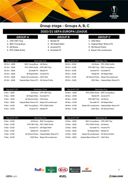 Groups D, E, F 2020/21 UEFA EUROPA LEAGUE