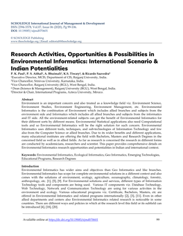 Research Activities, Opportunities & Possibilities in Environmental Informatics: International Scenario & Indian Potentialities P