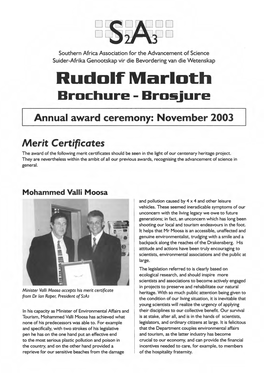S2A3 Rudolf Marloth Brochure: November 2003 Award Ceremony