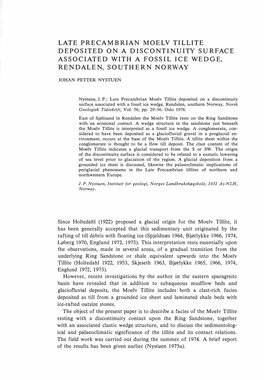 Late Precambrian Moelv Tillite Deposited on a Discontinuity Surface Associated with a Fossil Ice Wedge, Rendalen, Southern Norway