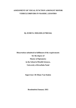 Assessment of Visual Function Amongst Motor Vehicle Drivers in Maseru, Lesotho