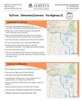 Camrose to Edmonton Edmonton to Camrose