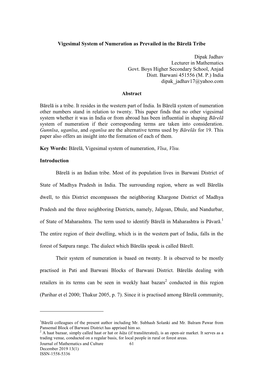 Vigesimal System of Numeration As Prevailed in the Bārelā Tribe Dipak