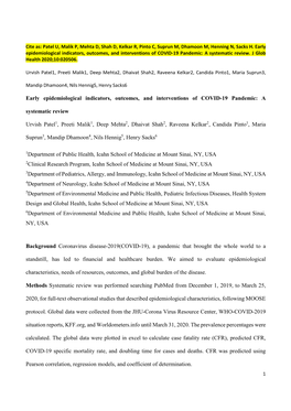 Early Epidemiological Indicators, Outcomes, and Interventions of COVID-19 Pandemic: a Systematic Review