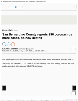 San Bernardino County Reports 296 Coronavirus More Cases, No New Deaths – San Bernardino Sun